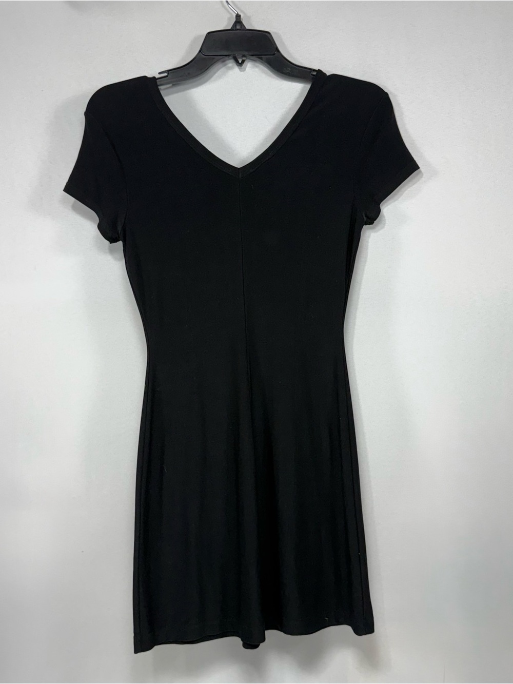 Fitted French Curve Black Polyester Ruched V-Neck Cap Sleeve Mini Dress Size S S - Picture 3 of 8